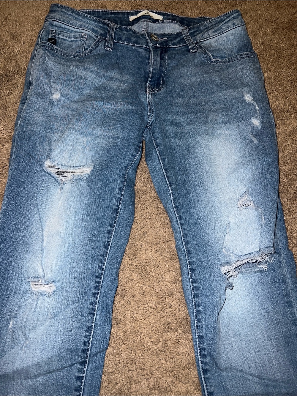 Distressed Women's Blue Jeans - Classic Mid Wash - Picture 2 of 6